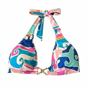 Colorful Abstract Print Halter Bikini Top